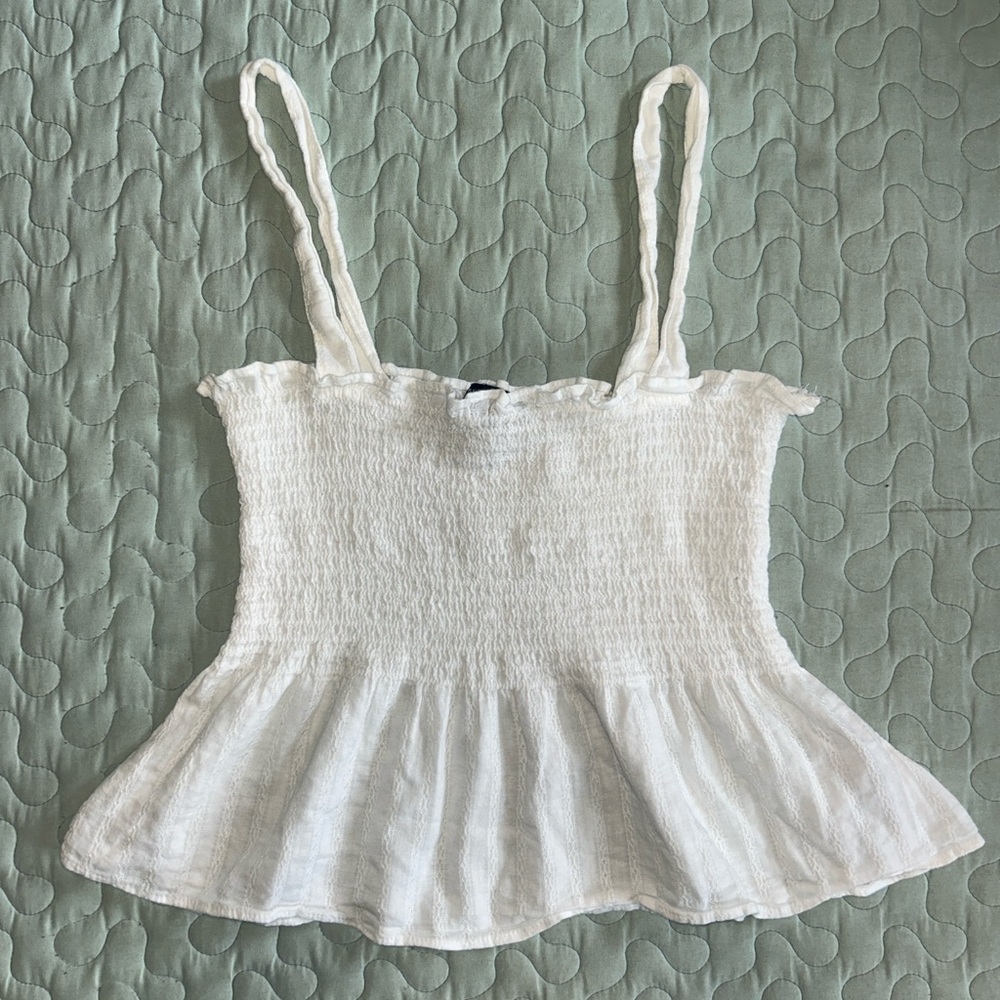 American Eagle White Smocked Baby Doll Tank Top